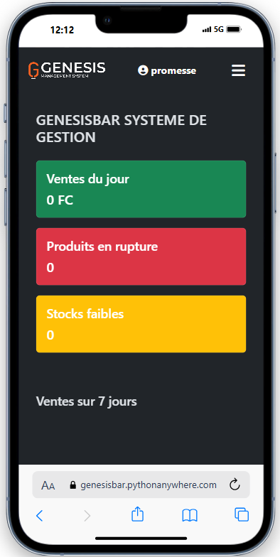 Application Genesis Management System sur mobile